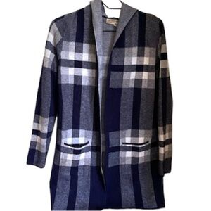 Burberry Navy and Gray Plaid Cardigan